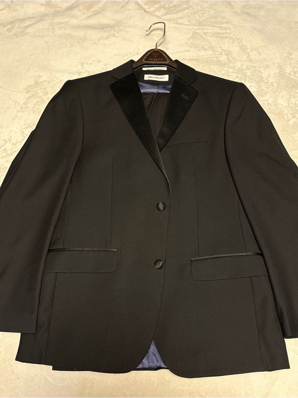 Bellissimo Black Satin-Trim Notch Lapel Tuxedo Jacket set (vest and pants)